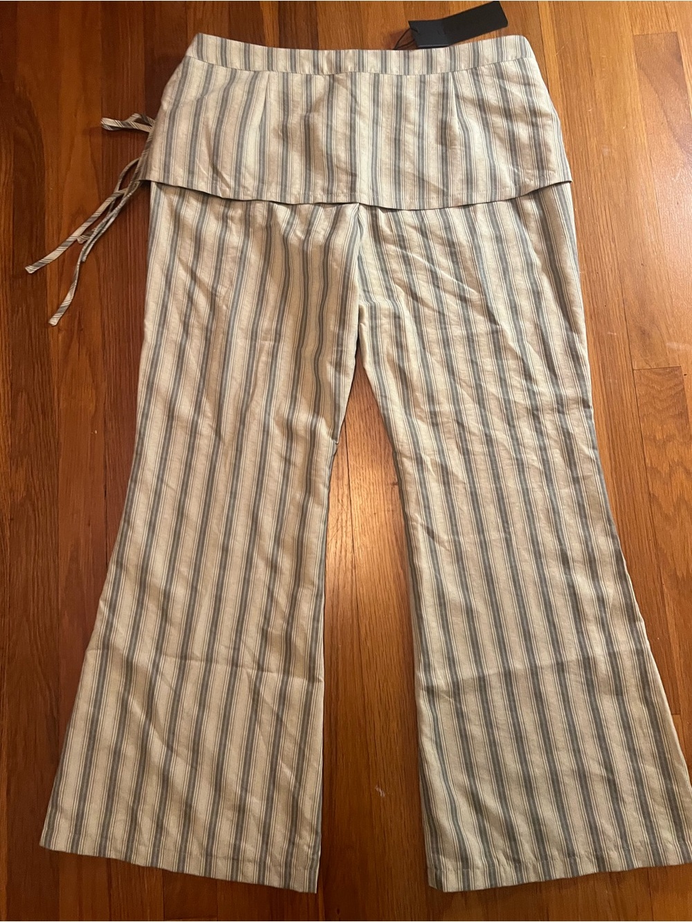 Lioness Beige and Blue Striped Wide-Leg Pants
